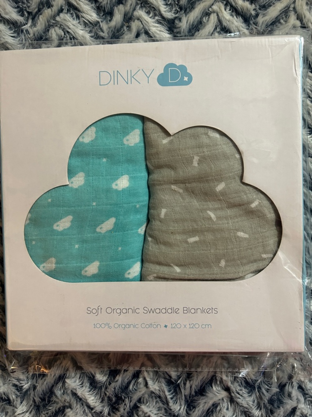 Dinky Soft Organic Swaddle Blankets - Aqua & Gray